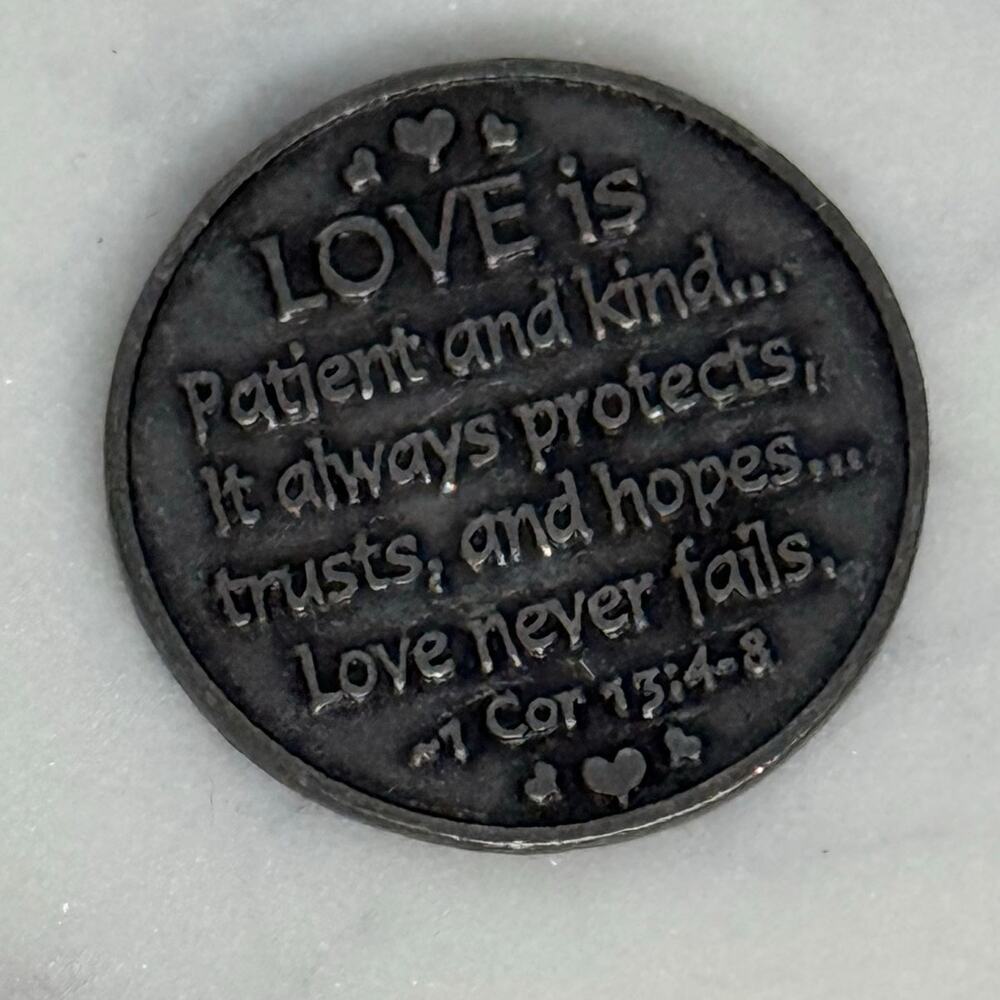 Love Is Patient and Kind Love Never Fails Pocket Rose Medal